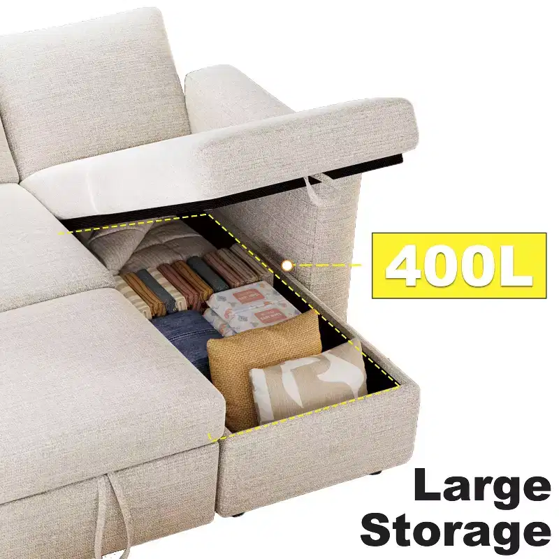Dyonery 81 Sectional Sleeper Sofa, L-Shaped Pull Out Couch with Reversible Storage Chaise, USB, Reclining Backrest
