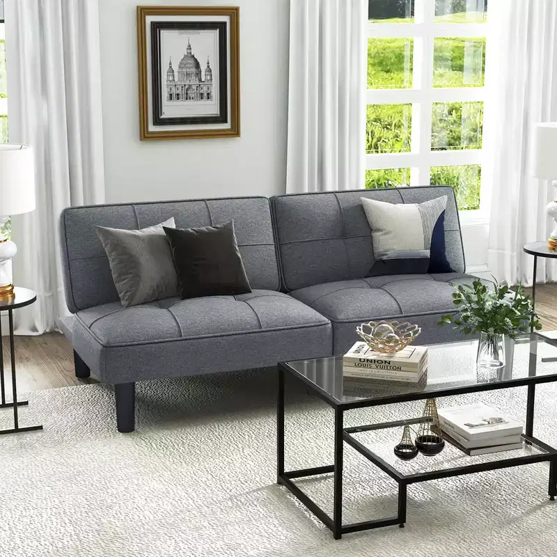 Costway Convertible Folding Futon Sofa Bed with 6-Position Adjustable Backrest Cushion