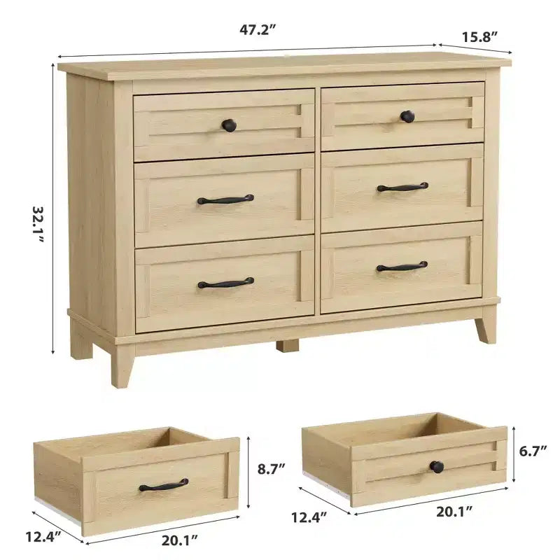 6 Dresser for Bedroom, 47 in Wide Drawer Dresser with Storage Freestanding, Wooden Closet Storage Chest for Living Room, Bedroom, Entryway