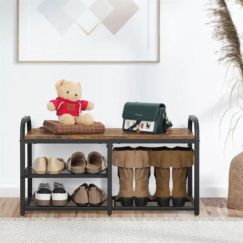 3-Tier Shoe Storage Bench with Metal Frame
