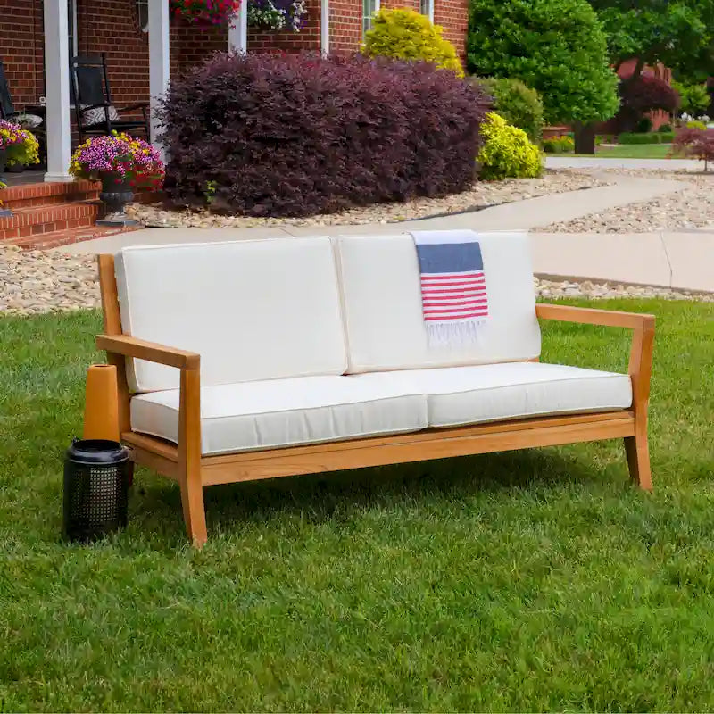 Clermont Outdoor Solid Teak Wood 2 Seat Patio Sofa