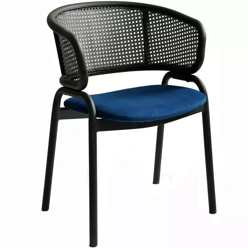 LeisureMod Ervilla Modern Dining Side Chair  Cozy Upholstered Accent Armchair with Black Iron Legs, Kitchen, Dining Room, Cafe, Restaurant Seating