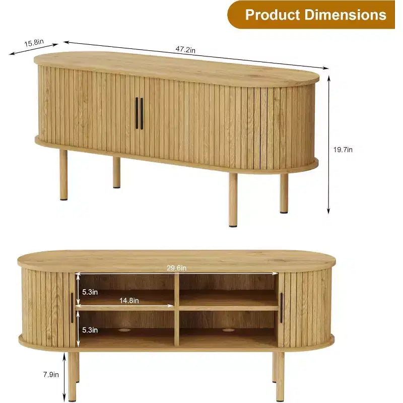 Acekool 47.2 Inch TV Stand, Modern Entertainment Center with Sliding Doors and Storage, for Living Room, Bedroom