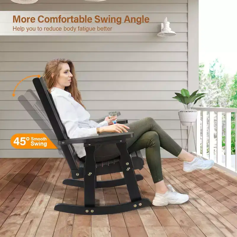 Karl Home | 28 in. Solid Wood Slat Back Outdoor Rocking Chair with Cushion