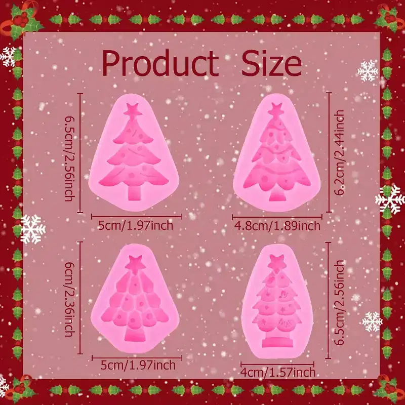 JDICTION 4 Pcs Christmas Candy Silicone Molds (Tree Shape) - Reusable for Baking, Chocolate, Soap & Candle Making