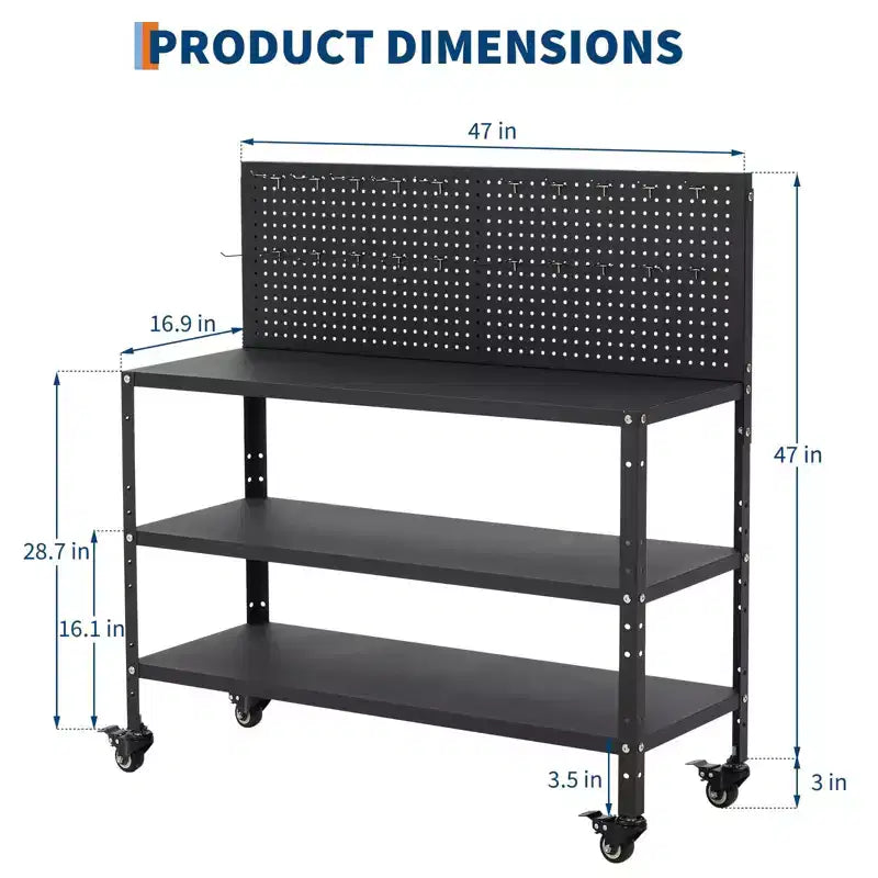 COZONY Workbench with Pegboard, Steel Frame Work Table w/ Storage Shelves for Garage & Workshop
