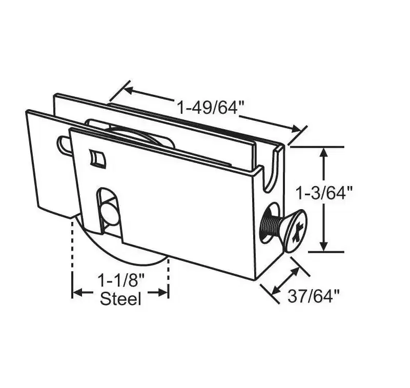 Brixwell Patio Door Roller Assembly Steel, 1-1/8 Wheel Diameter, 37/64 Width, 1-49/64 Length, 1-3/64 Height, Sliding Door Hardware, Gray Finish