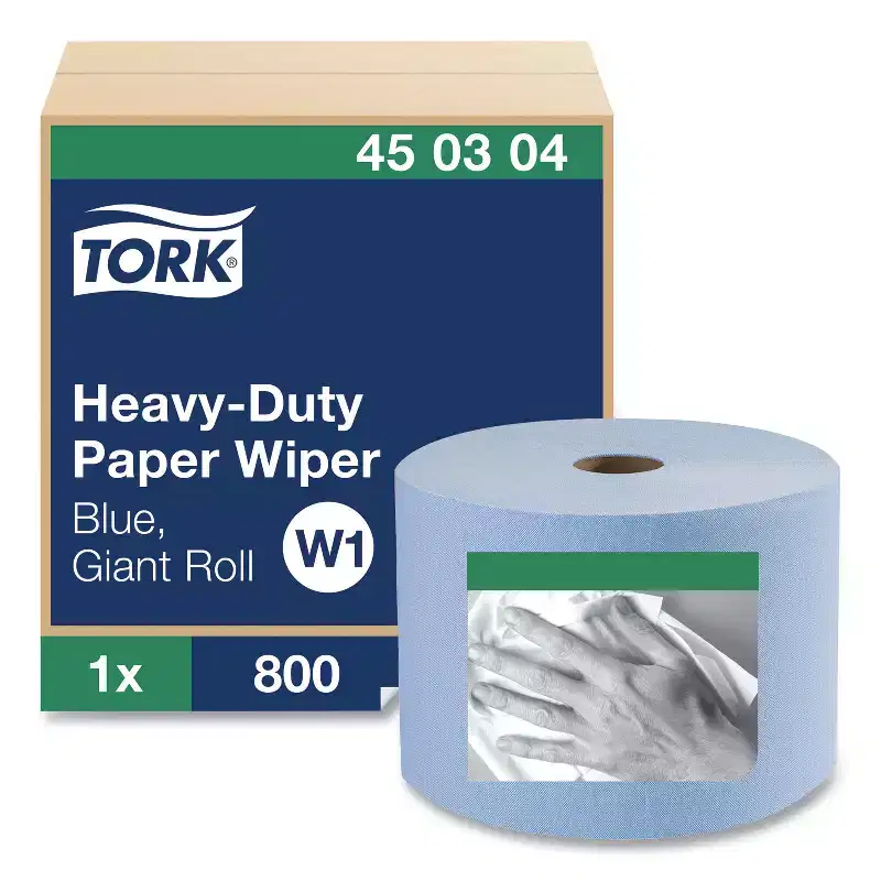 Tork Heavy-Duty Paper Wiper, 1-Ply, 11.1 x 800 ft, Blue