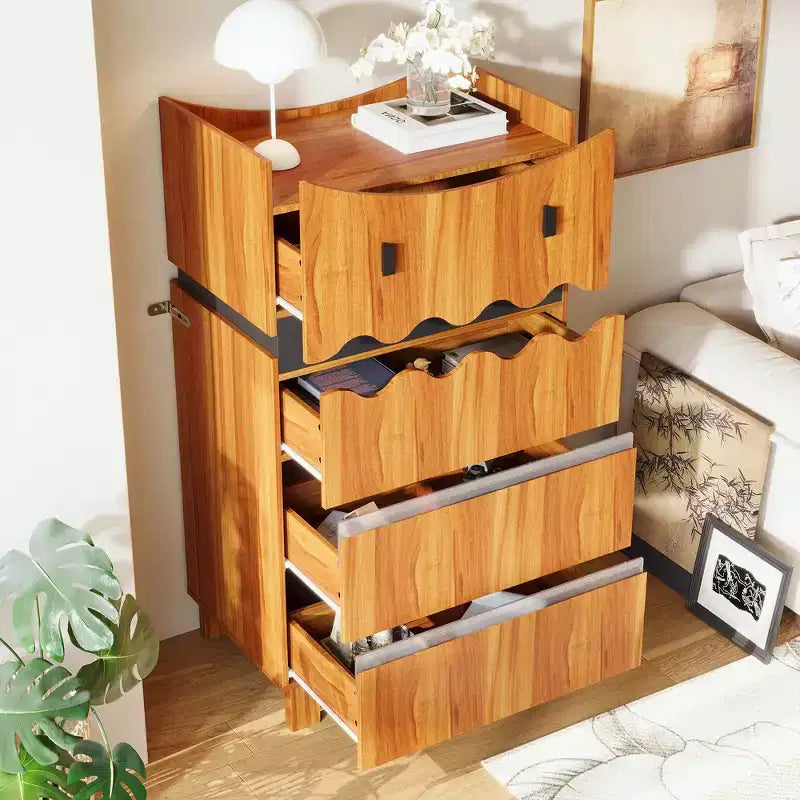 Hitow Creative Little - Monster-Shaped Vertical Dresser  Wood-Finish Multi-Drawer Storage Cabinet