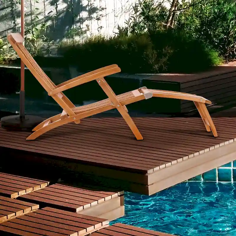 Chic Teak Titanic Outdoor Teak Wood Reclining Steamer Chair