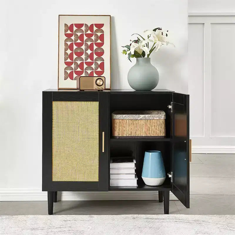 Buffet Cabinet with Storage, Rattan Storage Cabinet with Doors and Adjustable Shelves, Modern Sideboard Cabinet for Hallway Entry Living Room