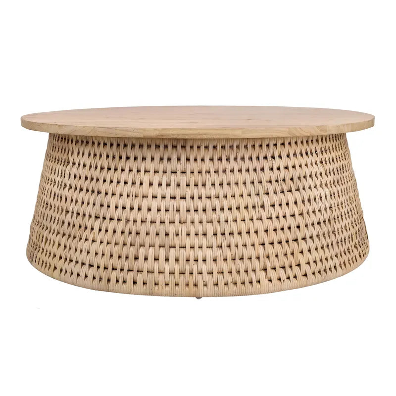 Kamari Rattan Coffee Table & Side/End Table w/ Wood Top