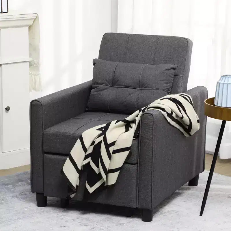 HOMCOM 3-in-1 Convertible Chair Bed, Multi-Functional Single Sofa Bed, Pull Out Sleeper Chair with Adjustable Backrest, Pillow, and Pockets, Gray