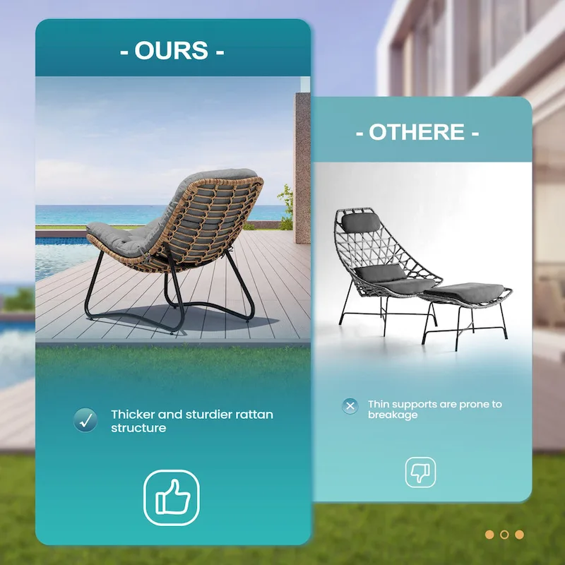 Fauteuils Papasan d'extérieur avec coussin, en rotin PE, confortables pour patio, avec table d'appoint