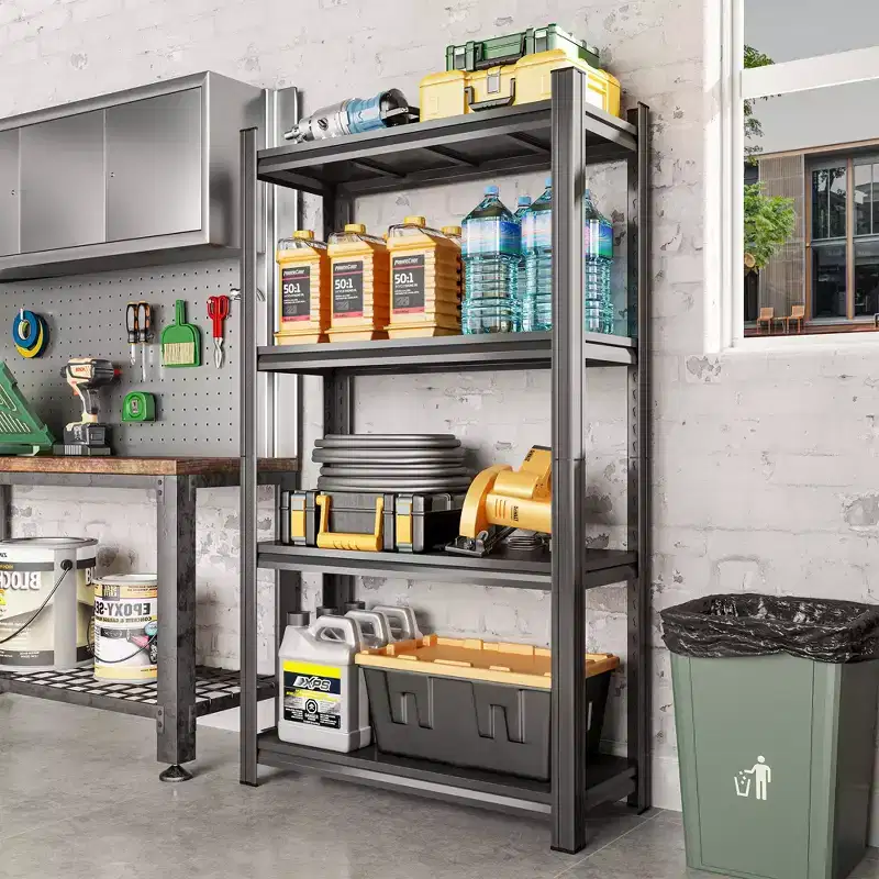 59 Inch H 4-Tier Black Adjustable Metal Storage Shelf for Garage Shed Supermarket Living Room Multi-Purpose Storage Shelf