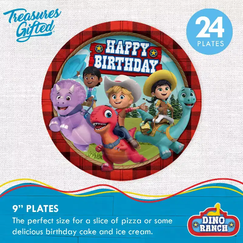 Treasures Gifted Dino Ranch Party Supplies Dinnerware Deluxe Set for 24 Guests