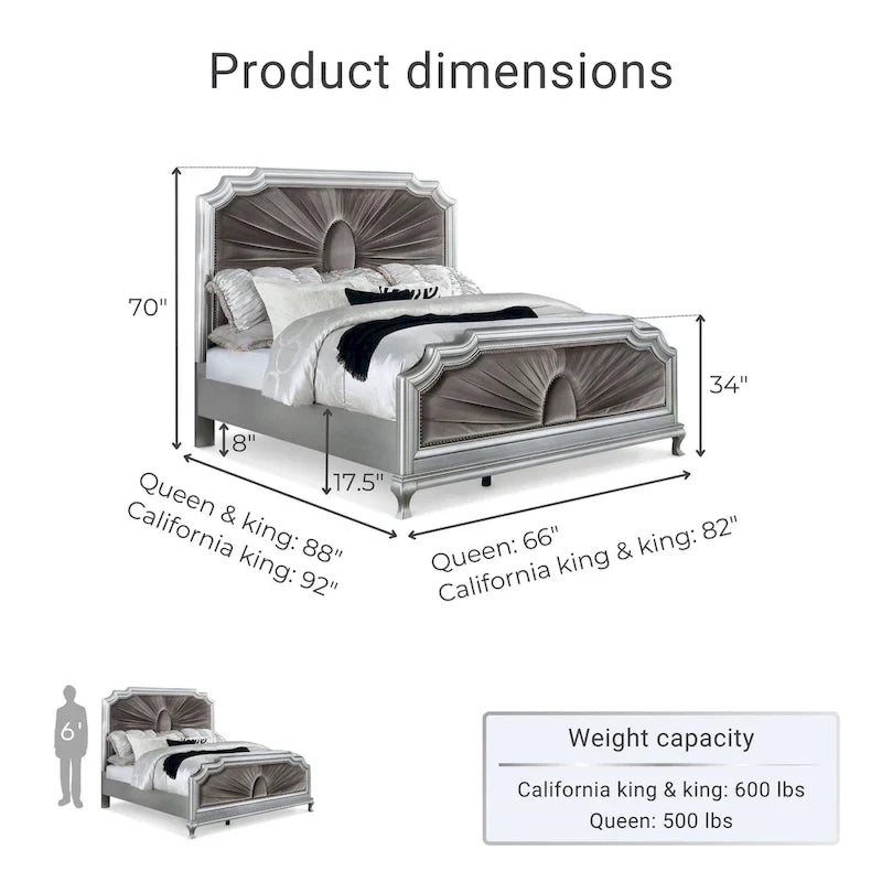 Glam Silver Solid Wood Panel Bed
