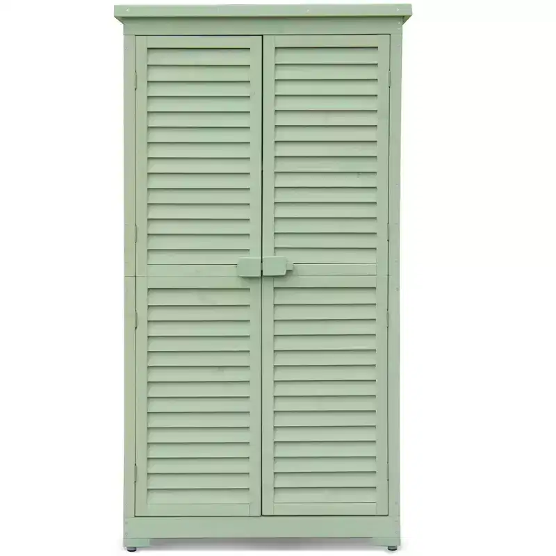 Abri de jardin extérieur résistant aux intempéries de 160 cm (63 pouces), avec étagères amovibles, serrures, portes à double battant, abri de jardin en bois haut avec plancher pour terrasse ou cour.