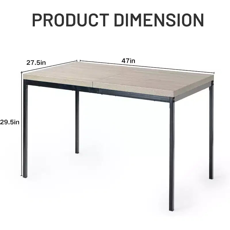 FurnitureR Dining Table with Marble-Look MDF Top & Sturdy Metal Legs, Rectangular Kitchen Table for Dining Room, Apartment, Home Office, Grey