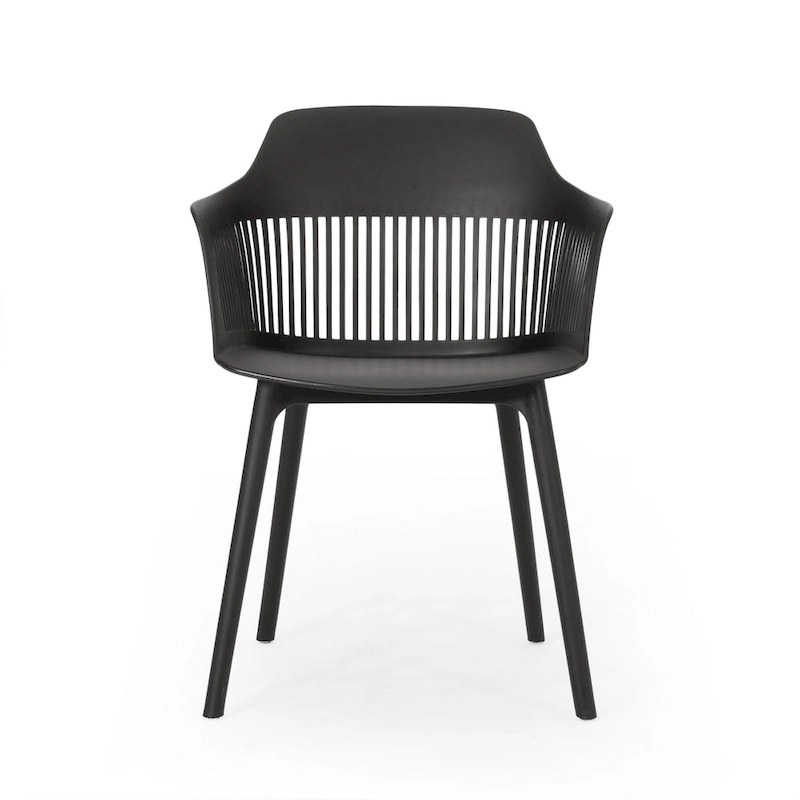 Outdoor Patio Chair Set of 2, Curved Back, Weather Resistant Black Finish