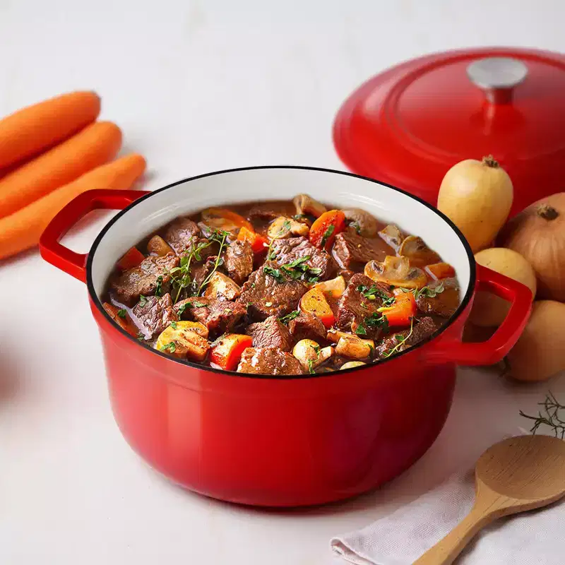 VEVOR Enameled Cast Iron Dutch Oven, 6 Quart Pot with Lid and Dual Handles, Heavy-Duty Durable Cookware Pan, Oven Induction Compatible up to 500,Red