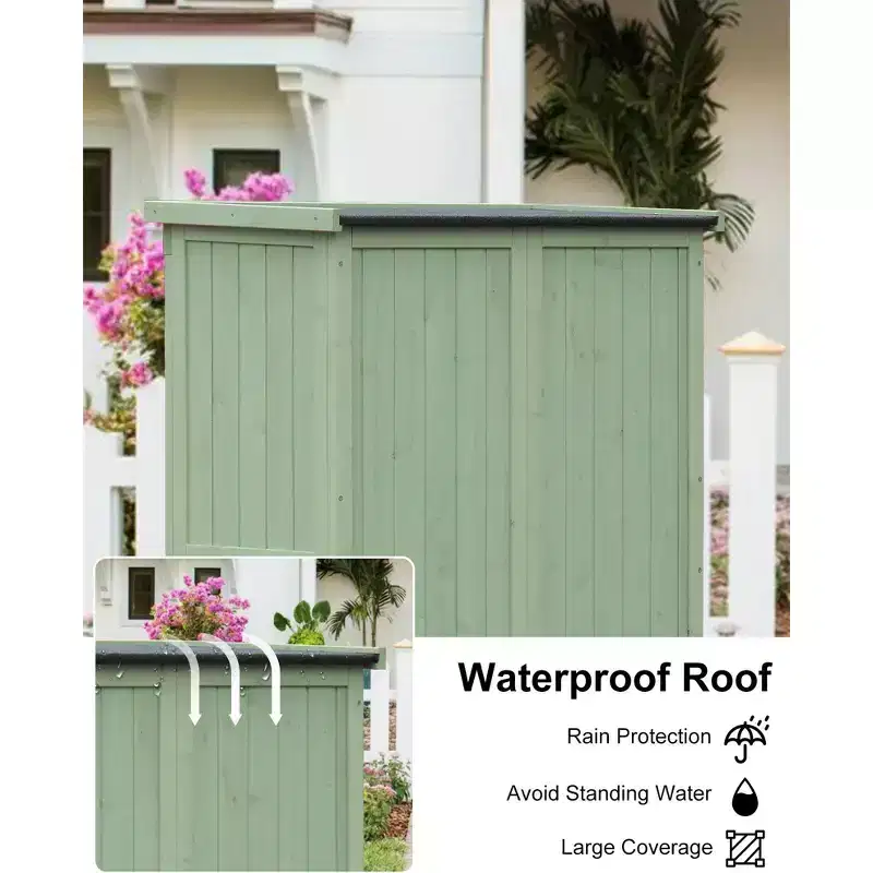 Abri de jardin extérieur résistant aux intempéries de 160 cm (63 pouces), avec étagères amovibles, serrures, portes à double battant, abri de jardin en bois haut avec plancher pour terrasse ou cour.