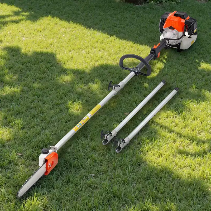 VEVOR Gas Pole Saw, 43CC 2 Stroke Gas Powered Pole Saws with 10 in Cutting Bar, 30 fl.oz Fuel Tank, 6.8 to 11.7 ft Extendable, Orange&Black&Silver