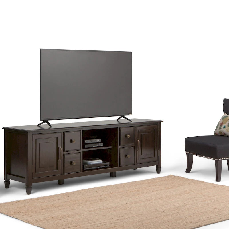 Solid Wood 72-Inch Wide Traditional TV Media Stand for TVs up to 80 Inch
