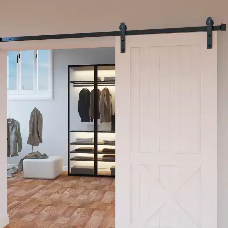 VEVOR 8FT Sliding Barn Door Hardware Kit, 330LBS Loading Heavy Duty Barn Door Track Kit for Single Door, Fit 3.7-4.3FT Wide and 1.3-1.8 Thick,Black
