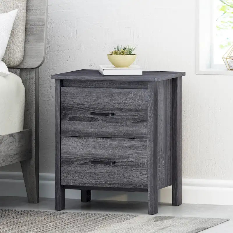 Contemporary 2-Drawer Nightstand with Wood-Look Finish