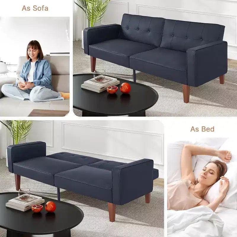 Zevemomo Convertible Sofa Bed With Adjustable Backrest,Functions As A Recliner And Loveseat,Foam And Spring Cushions,Black Matte