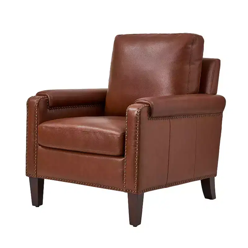 Hellmuth Genuine Leather Armchair with Removable Cushion and Nailhead Trims | HULALA HOME