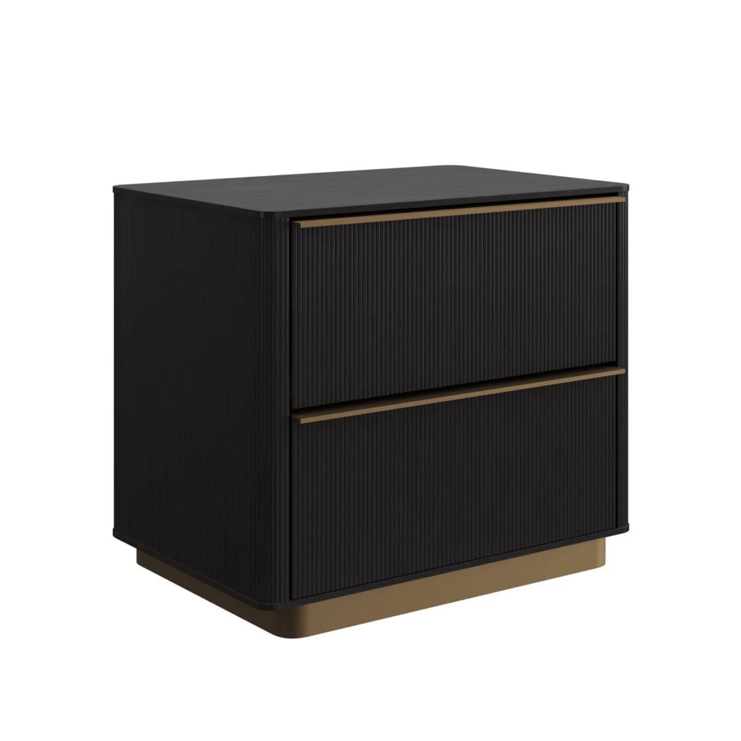 Modern Oak Nightstand with Sculptural, Fluted - Bedroom | Brushed Gold Finish