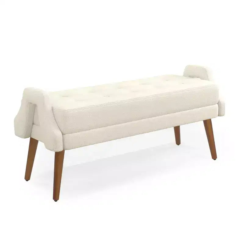 Modern Bench with Soft Cushion, Geometric Armrests, and Hardwood LegsGreat for Living Rooms, Bedrooms, and Entryways