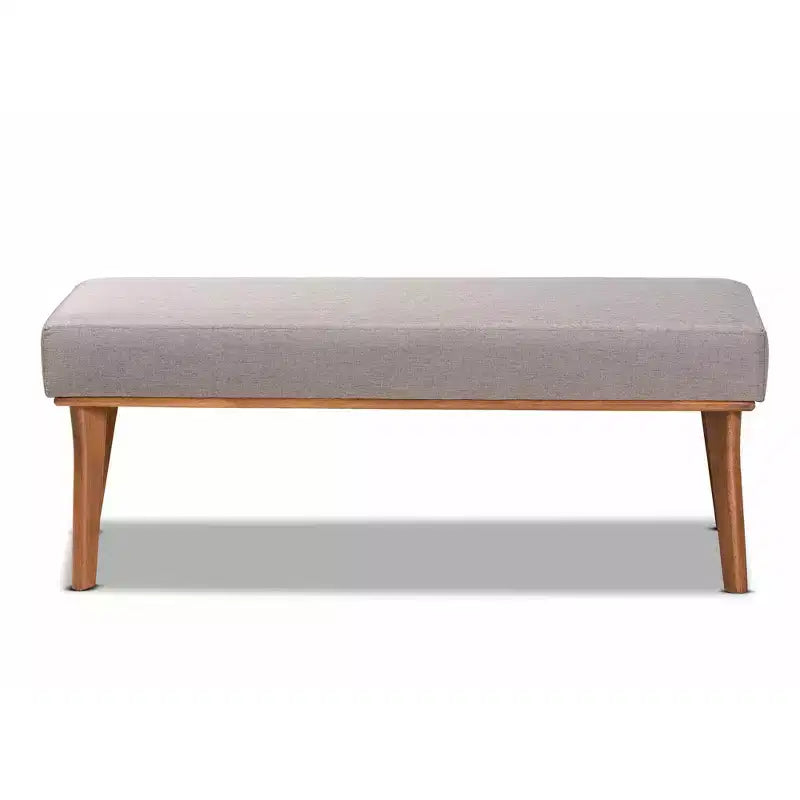 Odessa Mid-Century Modern Fabric Upholstered Wood Dining Bench Walnut/Brown - Baxton Studio: Sleek Rectangle Seating for 2