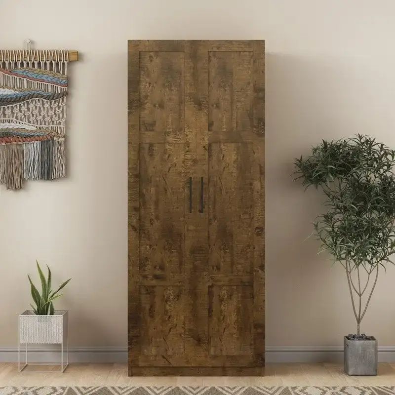High Armoire Wardrobe and Storage Cabinet with 2 Doors and 3 Partitions to Separate 4 Storage Spaces 29.53W x 15.75 D x70.87H