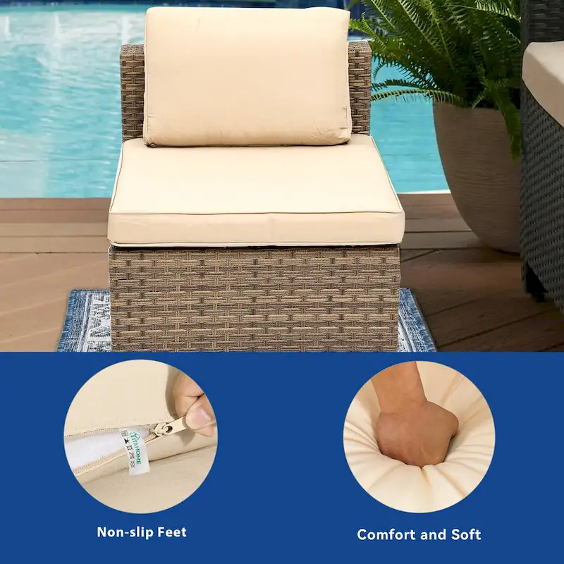 Moasis 6 Pieces Patio Wicker Sofa Daybed Furniture Set with Retractable Canopy - 7 Pcs