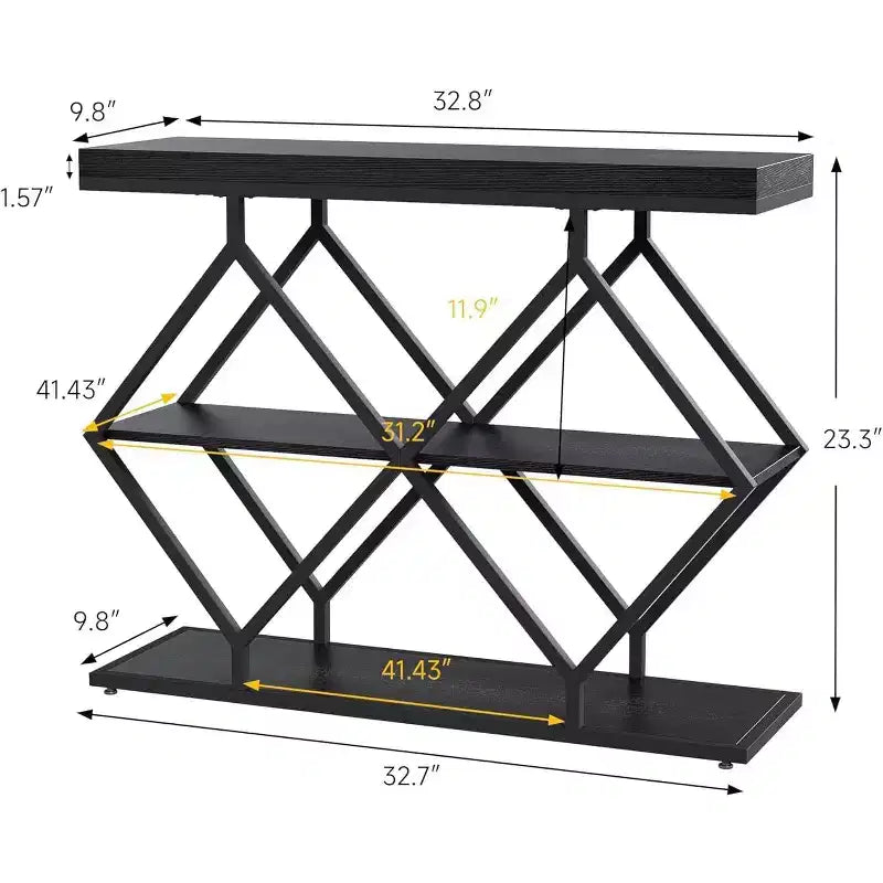 COZONY 39 Narrow Entryway Console Table with 3-Tier Open Storage, Industrial Sofa Table with Diamond Metal Frame for Hallway & Foyer