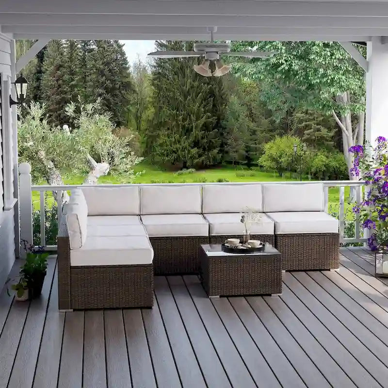 COSIEST 7-Piece Outdoor Furniture Set Wicker Sectional Sofa Set