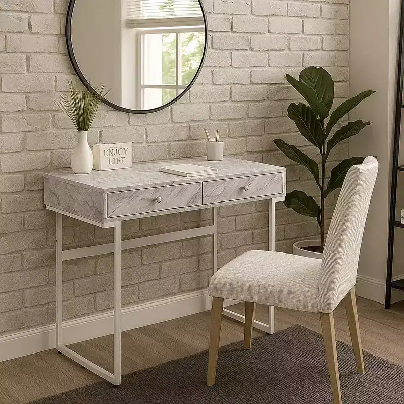 Royal Hampton Writing Desk with 2 Drawers and Faux Marble Top, Gray