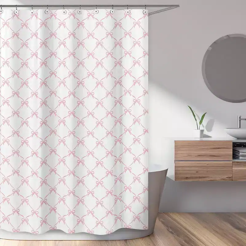 Sweet Jojo Designs Girl Shower Curtain 72in.x72in. Ballerina and Ballet Bows Pink and White