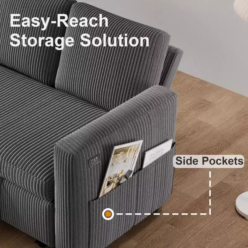 Dyonery 81 Sectional Sleeper Sofa, L-Shaped Pull Out Couch with Reversible Storage Chaise, USB, Reclining Backrest