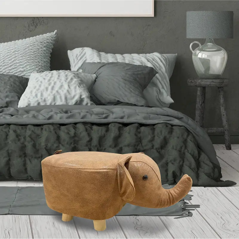 Animal-Shaped Velvet Ottoman with Solid Wood Legs