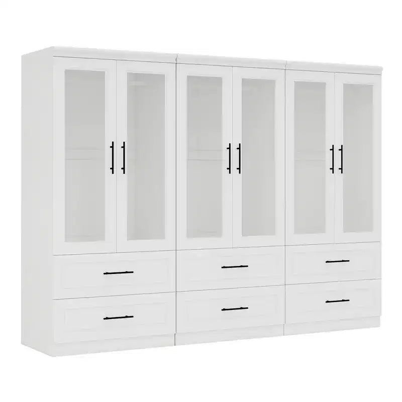 Keloyid White Wood 94.5 in. Armoire with 6 Drawers and 6 Doors