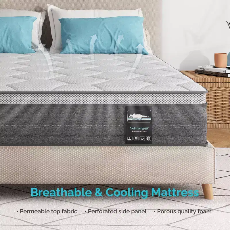 Serweet 8 inch 5-Zone Fiberglass-Free Mattress - Compatible with Platform Bed, Box Spring, or Slat Base