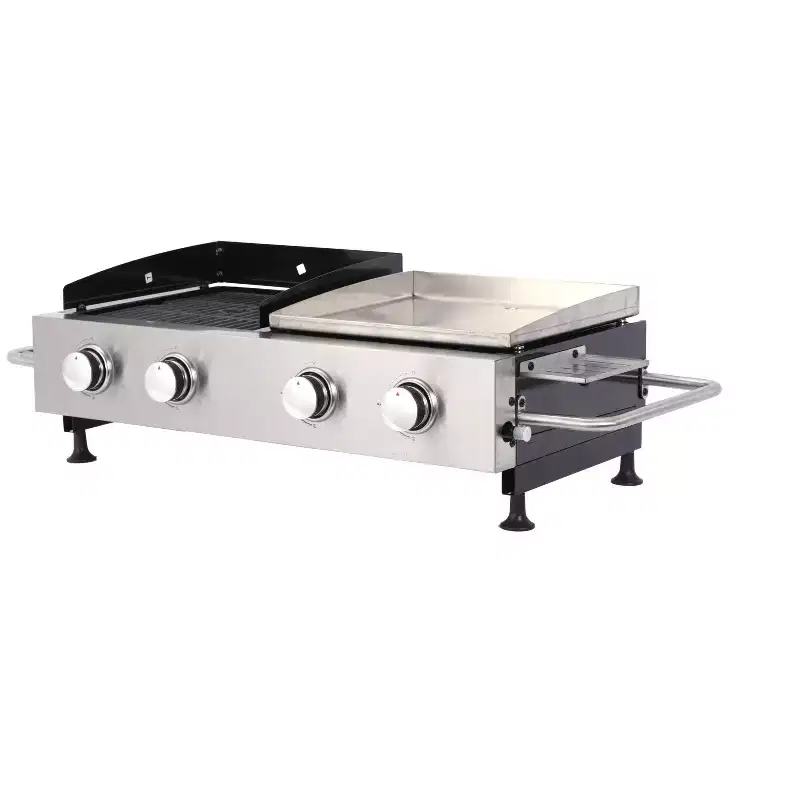 Okak Gas Grill with 2-IN-1 Design, Outdoor Grill with Botton Shelf and Side Handles, Barbecue Grill for Outdoor Cooking, Picnics, Black+Silver