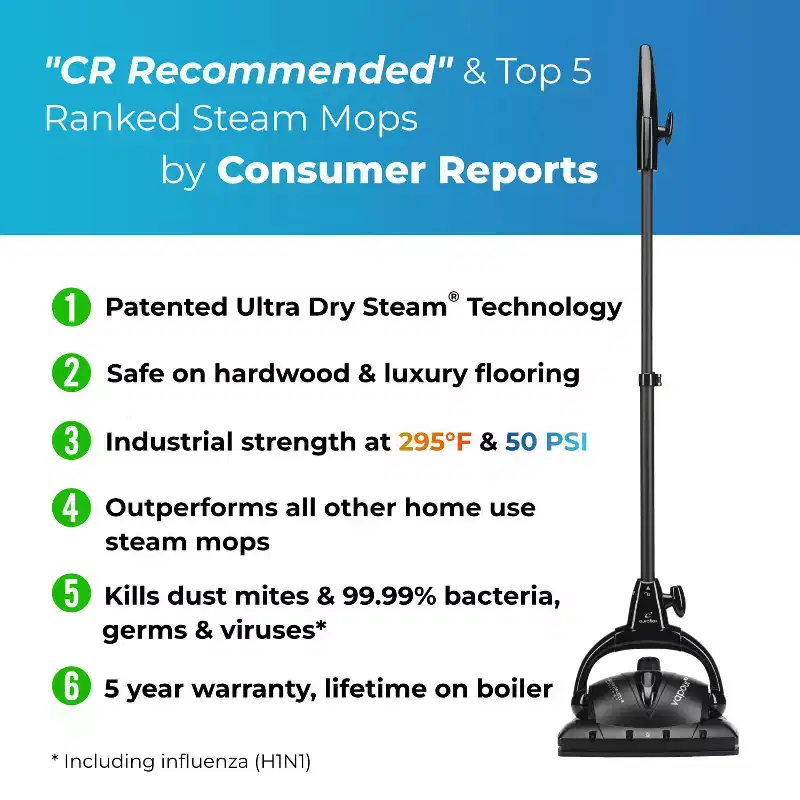 Euroflex Vapour Steam Mop with Ultra Dry Steam 9-Piece Floor Cleaning System (M2R)