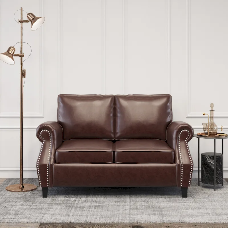 Lawton Faux Leather Loveseat with Nailhead Trim
