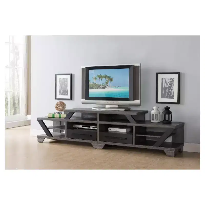 Harla Contemporary TV Stand for TVs up to 80" Distressed Gray/Black - HOMES: Inside + Out: Entertainment Center with Storage