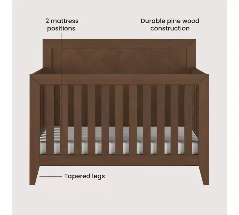 Child Craft Kieran 4-in-1 Convertible Crib, Double Dresser, Chest, and Nightstand 4-Piece Nursery Set